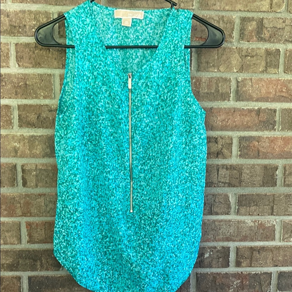Michael Kors Aqua Sleeveless Blouse with Front Zipper